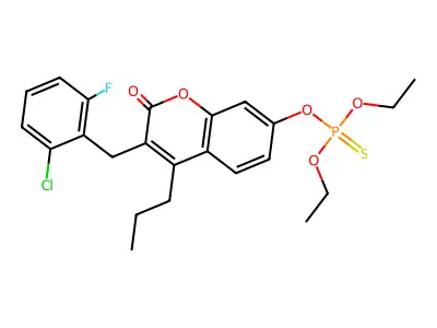 3-(2-chloro-6-fluorobenzyl)-7-[(diethoxyphosphorothioyl)oxy]-4-propyl-2H-chromen-2-one structure