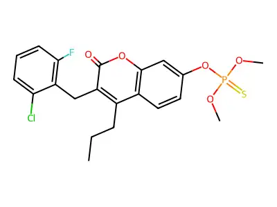 3-(2-chloro-6-fluorobenzyl)-7-[(dimethoxyphosphorothioyl)oxy]-4-propyl-2H-chromen-2-one structure