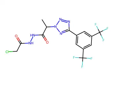 N'1-(2-chloroacetyl)-2-{5-[3,5-di(trifluoromethyl)phenyl]-2H-1,2,3,4-tetraazol-2-yl}propanohydrazide structure