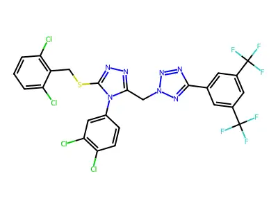 2-{[5-[(2,6-dichlorobenzyl)thio]-4-(3,4-dichlorophenyl)-4H-1,2,4-triazol-3-yl]methyl}-5-[3,5-di(trifluoromethyl)phenyl]-2H-1,2,3,4-tetraazole structure