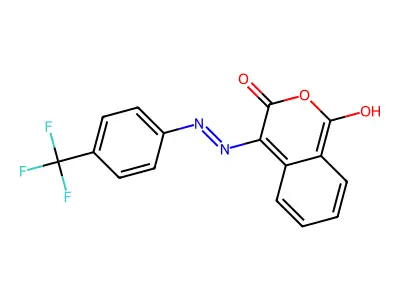 1H-isochromene-1,3,4-trione 4-{N-[4-(trifluoromethyl)phenyl]hydrazone} structure