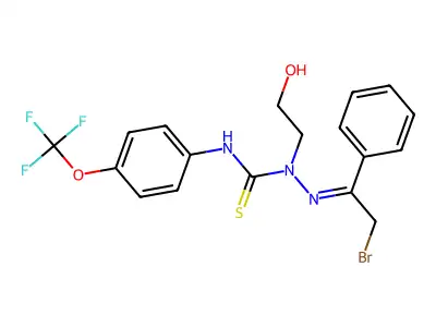 1-[(E)-(2-bromo-1-phenylethylidene)amino]-1-(2-hydroxyethyl)-3-[4-(trifluoromethoxy)phenyl]thiourea structure