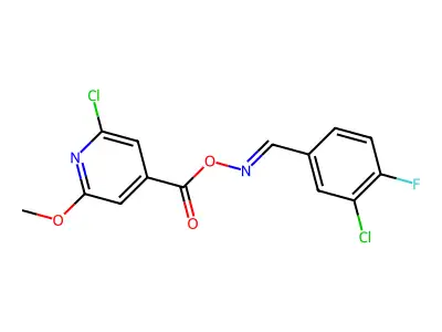 2-chloro-4-[({[(3-chloro-4-fluorophenyl)methylene]amino}oxy)carbonyl]-6-methoxypyridine structure
