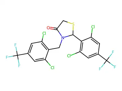 3-[2,6-dichloro-4-(trifluoromethyl)benzyl]-2-[2,6-dichloro-4-(trifluoromethyl)phenyl]-1,3-thiazolan-4-one structure