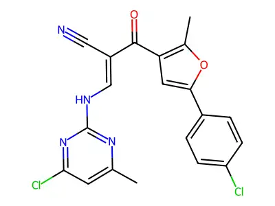 3-[(4-chloro-6-methylpyrimidin-2-yl)amino]-2-{[5-(4-chlorophenyl)-2-methyl-3-furyl]carbonyl}acrylonitrile structure