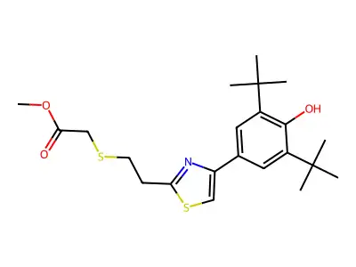 methyl 2-[(2-{4-[3,5-di(tert-butyl)-4-hydroxyphenyl]-1,3-thiazol-2-yl}ethyl)thio]acetate structure