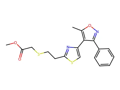 Acetic acid, 2-[[2-[4-(5-methyl-3-phenyl-4-isoxazolyl)-2-thiazolyl]ethyl]thio]-, methyl ester structure