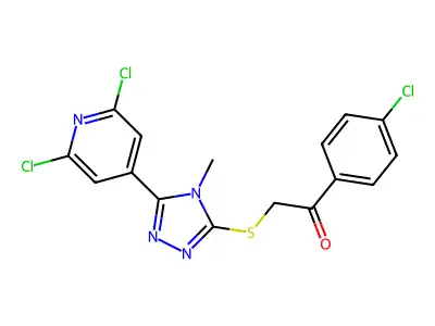 1-(4-CHLOROPHENYL)-2-([5-(2,6-DICHLORO-4-PYRIDYL)-4-METHYL-4H-1,2,4-TRIAZOL-3-YL]THIO)ETHAN-1-ONE structure