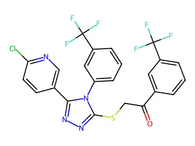 2-((5-(6-chloro-3-pyridyl)-4-[3-(trifluoromethyl)phenyl]-4h-1,2,4-triazol-3-yl)thio)-1-[3-(trifluoromethyl)phenyl]ethan-1-one structure