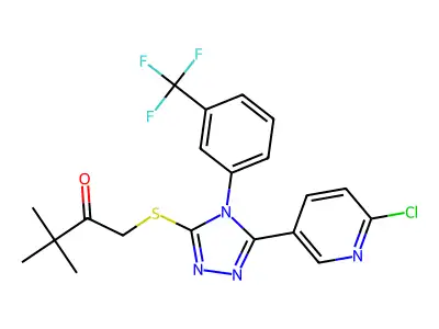 1-({5-(6-chloro-3-pyridyl)-4-[3-(trifluoromethyl)phenyl]-4H-1,2,4-triazol-3-yl}thio)-3,3-dimethylbutan-2-one structure