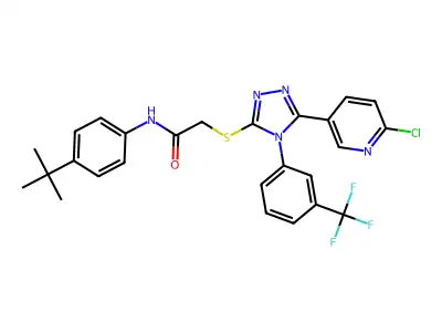 N1-[4-(tert-butyl)phenyl]-2-({5-(6-chloro-3-pyridyl)-4-[3-(trifluoromethyl)phenyl]-4H-1,2,4-triazol-3-yl}thio)acetamide structure