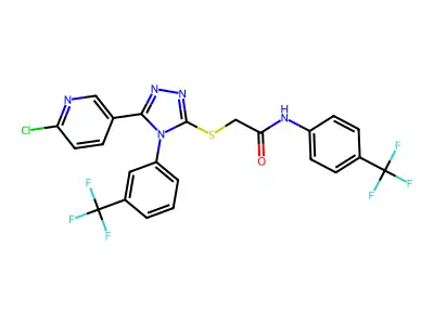 N1-[4-(trifluoromethyl)phenyl]-2-({5-(6-chloro-3-pyridyl)-4-[3-(trifluoromethyl)phenyl]-4H-1,2,4-triazol-3-yl}thio)acetamide structure