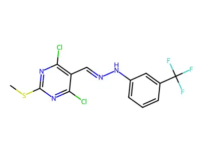 4,6-DICHLORO-2-(METHYLTHIO)PYRIMIDINE-5-CARBALDEHYDE 5-[3-(TRIFLUOROMETHYL)PHENYL]HYDRAZONE structure
