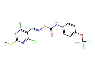 4,6-dichloro-2-(methylthio)-5-{[({[4-(trifluoromethoxy)anilino]carbonyl}oxy)imino]methyl}pyrimidine structure