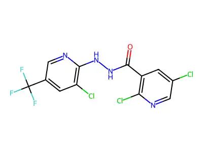 2,5-dichloro-N'-[3-chloro-5-(trifluoromethyl)pyridin-2-yl]pyridine-3-carbohydrazide structure