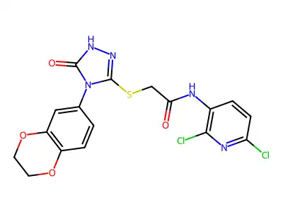 N1-(2,6-dichloro-3-pyridyl)-2-{[4-(2,3-dihydro-1,4-benzodioxin-6-yl)-5-oxo-4,5-dihydro-1H-1,2,4-triazol-3-yl]sulphanyl}acetamide structure