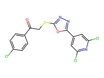 1-(4-chlorophenyl)-2-[[5-(2,6-dichloropyridin-4-yl)-1,3,4-oxadiazol-2-yl]sulfanyl]ethanone structure