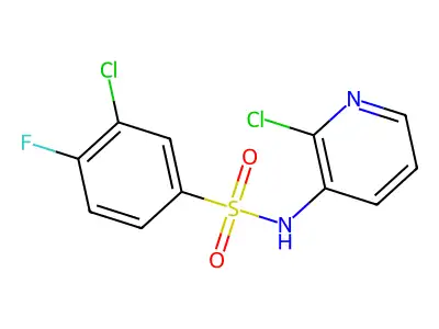 N1-(2-chloro-3-pyridyl)-3-chloro-4-fluorobenzene-1-sulphonamide structure