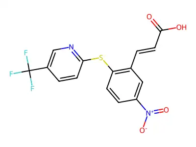 3-(5-Nitro-2-{[5-(trifluoromethyl)-2-pyridyl]thio}phenyl)acrylic acid structure