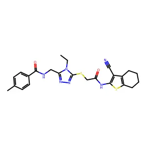 N-[[5-[2-[(3-cyano-4,5,6,7-tetrahydro-1-benzothiophen-2-yl)amino]-2-oxoethyl]sulfanyl-4-ethyl-1,2,4-triazol-3-yl]methyl]-4-methylbenzamide structure