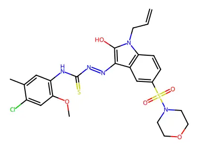 N-(4-Chloro-2-methoxy-5-methylphenyl)-2-[5-(morpholine-4-sulfonyl)-2-oxo-1-(prop-2-en-1-yl)-1,2-dihydro-3H-indol-3-ylidene]hydrazine-1-carbothioamide structure