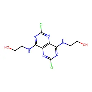 2-[[2,6-dichloro-4-(2-hydroxyethylamino)pyrimido[5,4-d]pyrimidin-8-yl]amino]ethanol structure