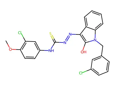 N-(3-Chloro-4-methoxyphenyl)-2-{1-[(3-chlorophenyl)methyl]-2-oxo-1,2-dihydro-3H-indol-3-ylidene}hydrazine-1-carbothioamide structure