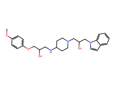1-{[1-[2-hydroxy-3-(1H-indol-1-yl)propyl]tetrahydropyridin-4(2H)-yl]amino}-3-(4-methoxyphenoxy)propan-2-ol structure