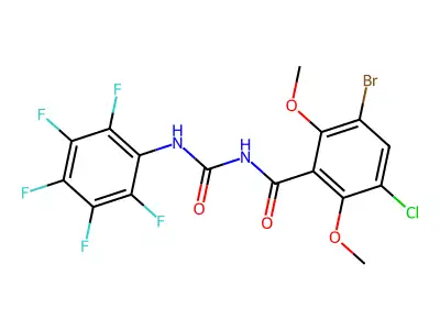 N-(3-bromo-5-chloro-2,6-dimethoxybenzoyl)-N'-(2,3,4,5,6-pentafluorophenyl)urea structure