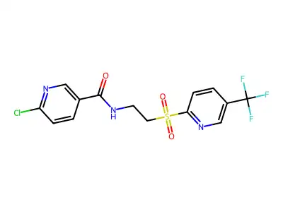 6-chloro-N-(2-{[5-(trifluoromethyl)pyridin-2-yl]sulphonyl}ethyl)nicotinamide structure