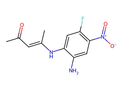 4-(2-amino-5-fluoro-4-nitroanilino)pent-3-en-2-one structure