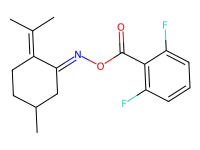 1,3-difluoro-2-[({[5-methyl-2-(1-methylethylidene)cyclohexylidene]amino}oxy)carbonyl]benzene structure