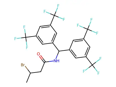 N1-di[3,5-di(trifluoromethyl)phenyl]methyl-3-bromobutanamide structure