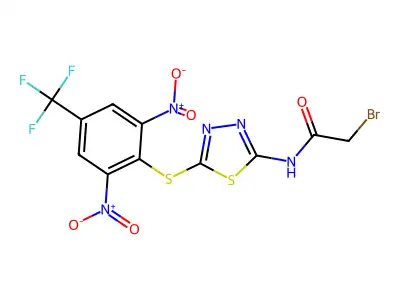 2-bromo-N-(5-{[2,6-dinitro-4-(trifluoromethyl)phenyl]thio}-1,3,4-thiadiazol-2-yl)acetamide structure