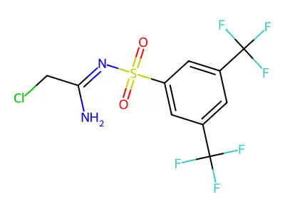 N1-(2-chloroethanimidoyl)-3,5-di(trifluoromethyl)benzene-1-sulphonamide structure