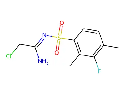 N1-(2-chloroethanimidoyl)-3-fluoro-2,4-dimethylbenzene-1-sulphonamide structure
