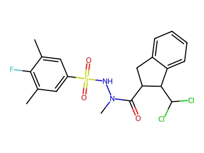 N'-{[1-(dichloromethyl)-2,3-dihydro-1H-inden-2-yl]carbonyl}-4-fluoro-N',3,5-trimethylbenzenesulphonohydrazide structure