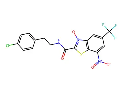 2-{[(4-chlorophenethyl)amino]carbonyl}-7-nitro-5-(trifluoromethyl)-1,3-benzothiazol-3-ium-3-olate structure
