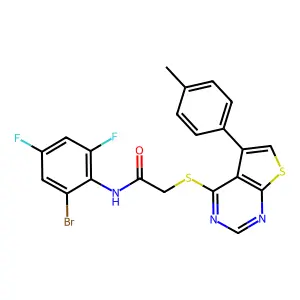 N-(2-bromo-4,6-difluorophenyl)-2-{[5-(4-methylphenyl)thieno[2,3-d]pyrimidin-4-yl]sulfanyl}acetamide structure