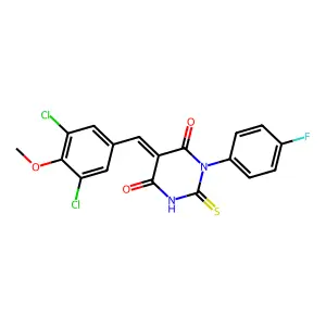 (5E)-5-(3,5-dichloro-4-methoxybenzylidene)-1-(4-fluorophenyl)-2-thioxodihydropyrimidine-4,6(1H,5H)-dione structure