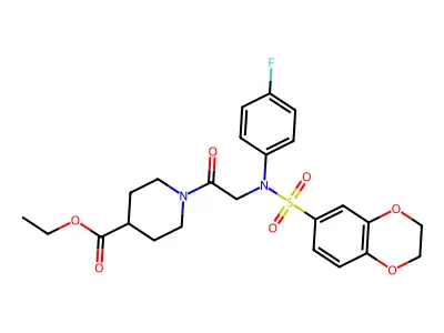 ethyl 1-[N-(2,3-dihydro-1,4-benzodioxin-6-ylsulfonyl)-N-(4-fluorophenyl)glycyl]piperidine-4-carboxylate structure