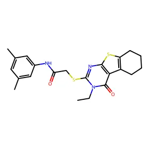 N-(3,5-dimethylphenyl)-2-((3-ethyl-4-oxo-3,4,5,6,7,8-hexahydrobenzo[4,5]thieno[2,3-d]pyrimidin-2-yl)thio)acetamide structure