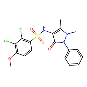2,3-dichloro-N-(1,5-dimethyl-3-oxo-2-phenyl-2,3-dihydro-1H-pyrazol-4-yl)-4-methoxybenzenesulfonamide structure