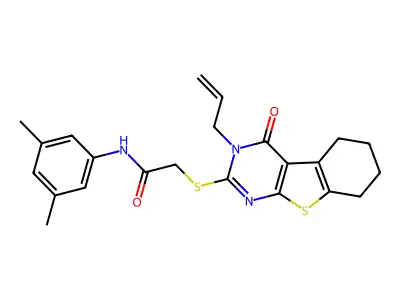 N-(3,5-dimethylphenyl)-2-(4-oxo-3-prop-2-enyl(3,5,6,7,8-pentahydrobenzo[b]thio pheno[2,3-d]pyrimidin-2-ylthio))acetamide structure