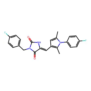 (5E)-3-(4-fluorobenzyl)-5-{[1-(4-fluorophenyl)-2,5-dimethyl-1H-pyrrol-3-yl]methylidene}imidazolidine-2,4-dione structure