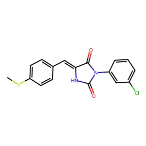 (5E)-3-(3-chlorophenyl)-5-[(4-methylsulfanylphenyl)methylidene]imidazolidine-2,4-dione structure