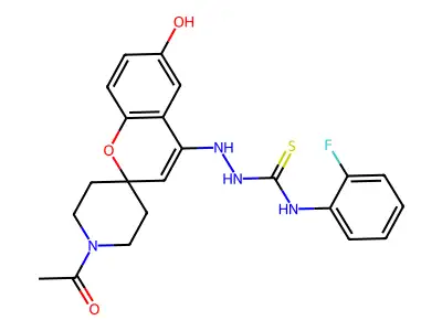 1-[(1'-acetyl-6-hydroxyspiro[chromene-2,4'-piperidine]-4-yl)amino]-3-(2-fluorophenyl)thiourea structure
