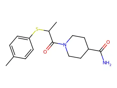 1-[2-(4-Methylphenyl)sulfanylpropanoyl]piperidine-4-carboxamide structure