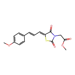 methyl {(5E)-5-[(2E)-3-(4-methoxyphenyl)prop-2-en-1-ylidene]-2,4-dioxo-1,3-thiazolidin-3-yl}acetate structure