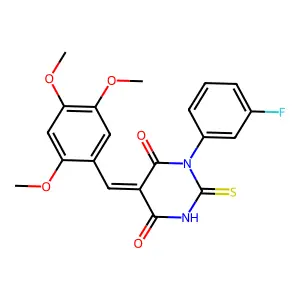 (5E)-1-(3-fluorophenyl)-2-sulfanylidene-5-[(2,4,5-trimethoxyphenyl)methylidene]-1,3-diazinane-4,6-dione structure